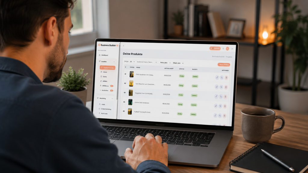Mann der mit dem Business Builder AI arbeitet.