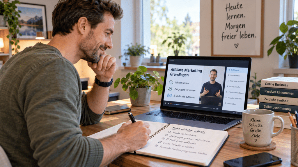 Mann schaut den VIP Affiliate Club 6.0 an und macht sich Notizen