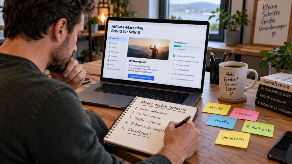 Mann plant seine ersten Schritte im Affiliate Marketing mit dem VIP Affiliate Club 6.0