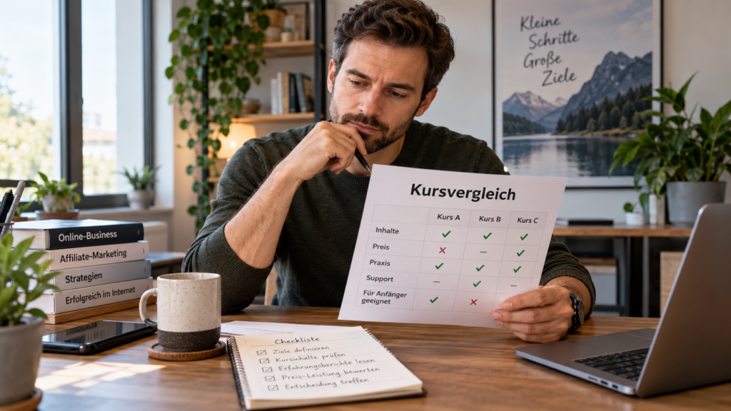 Mann vergleicht Kurse / trifft eine Entscheidung