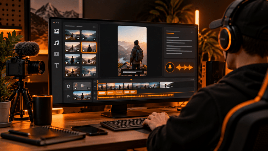 Vidyra für Faceless Content Creator bei der Erstellung von KI-Videos im Home-Office